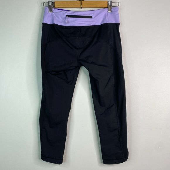 Lululemon Run Cropped Black Legging Purple Power Waist Sz 6 - Picture 3 of 9